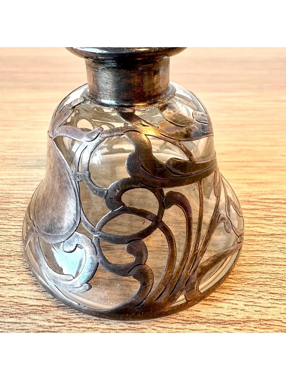 Antique 999 Fine Silver Overlay Perfume Bottle Decanter Glass Stopper